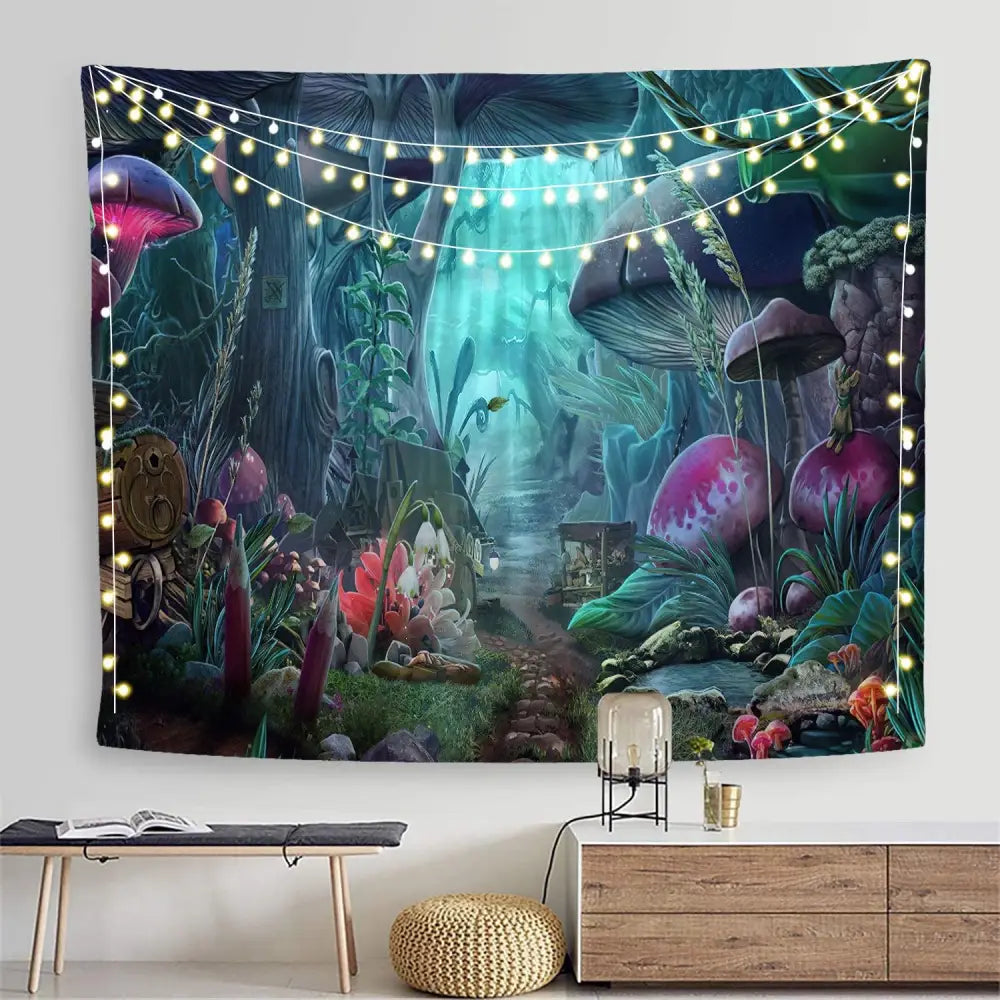 Psychedelic Mushroom Tapestry Wall - A / 95x73