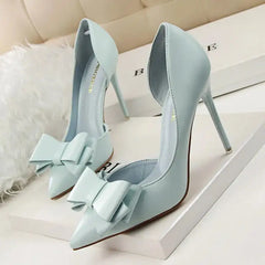 PU Bow Pointed Toe High Heels Euro Size Blue / 34