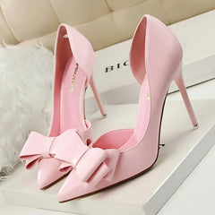 PU Bow Pointed Toe High Heels Euro Size Pink / 34