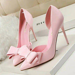 PU Bow Pointed Toe High Heels