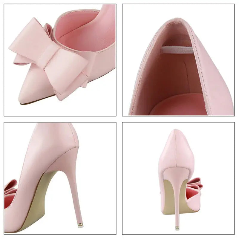 PU Bow Pointed Toe High Heels - Shoes