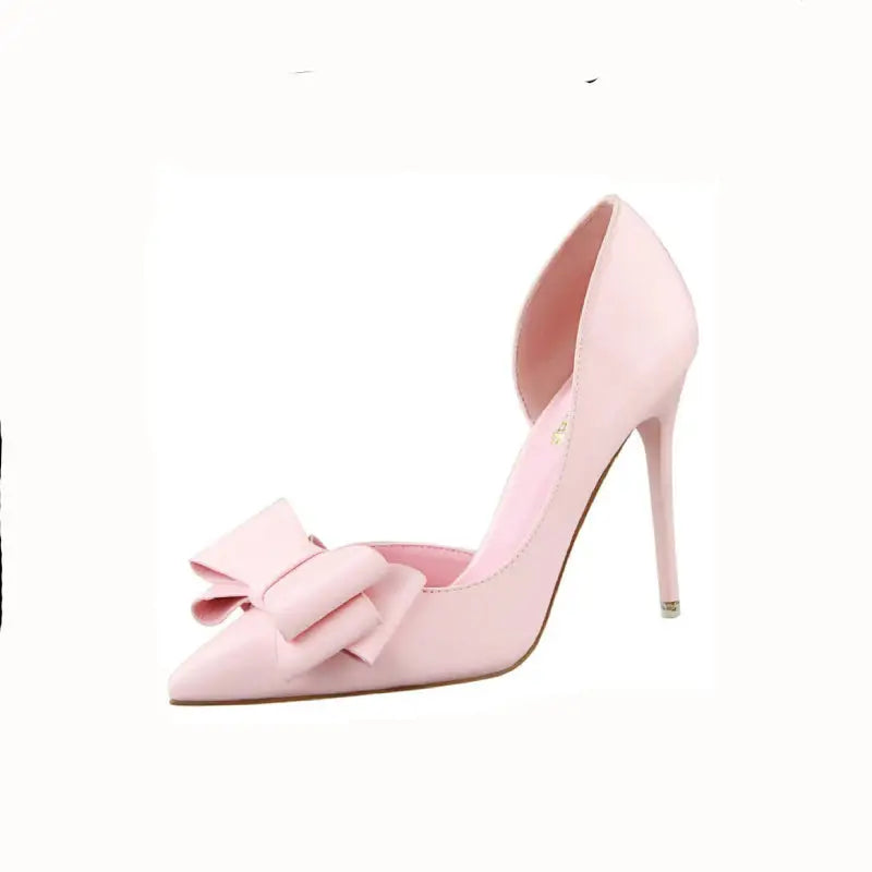 PU Bow Pointed Toe High Heels - Shoes
