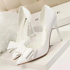 PU Bow Pointed Toe High Heels - White / 34 - Shoes