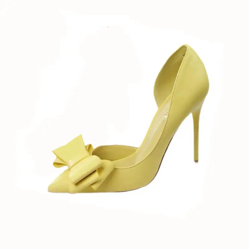 PU Bow Pointed Toe High Heels - Yellow / 34 - Shoes