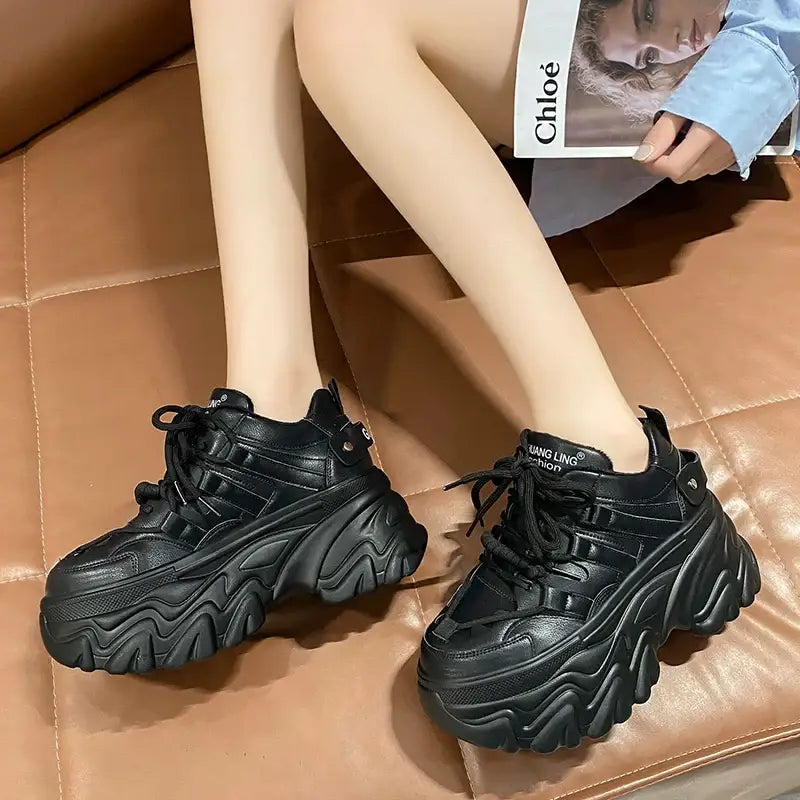 PU Chunky Platform Lace Up Sneakers