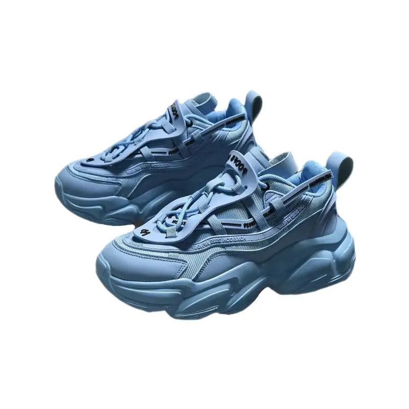 PU Chunky Round Toe Lace Up Sneakers Euro Size Blue / 36