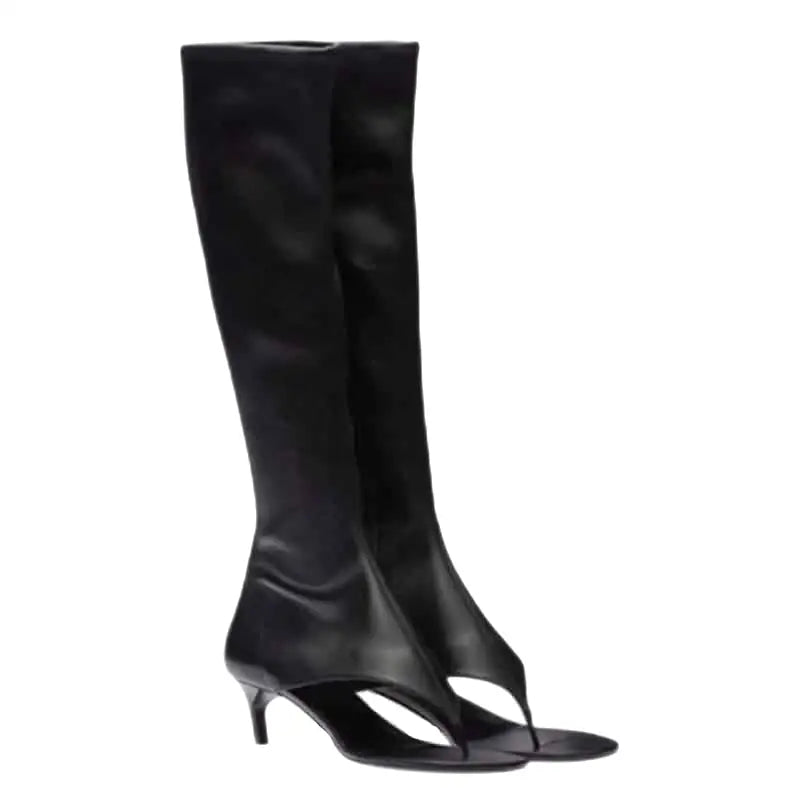 PU Clip Toe Mid Heel Side Zipper Boot Euro Size Black / 34