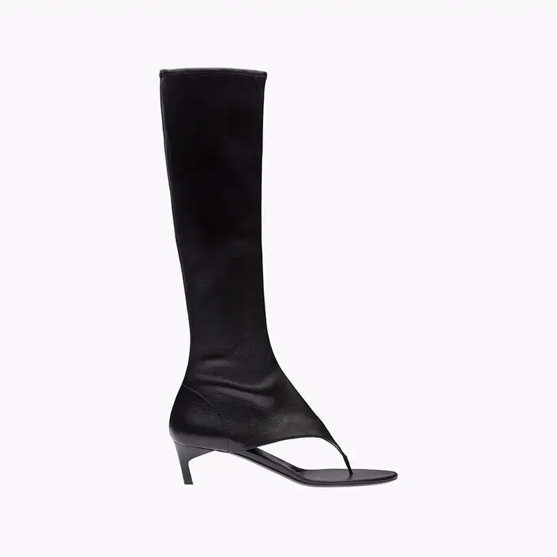 PU Clip Toe Mid Heel Side Zipper Boot Euro Size