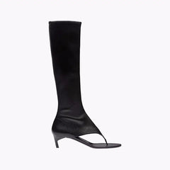 PU Clip Toe Mid Heel Side Zipper Boot Euro Size