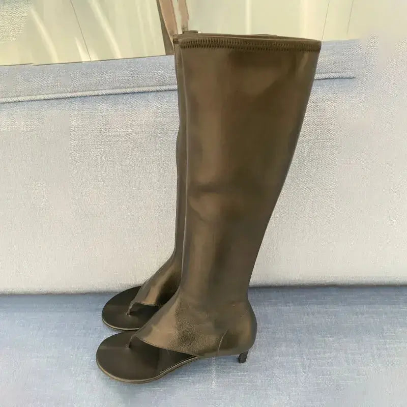 PU Clip Toe Mid Heel Side Zipper Boot Euro Size Bronze / 34