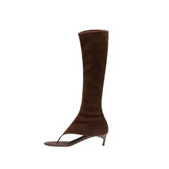 PU Clip Toe Mid Heel Side Zipper Boot Euro Size Brown / 34