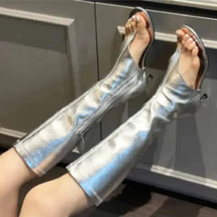 PU Clip Toe Mid Heel Side Zipper Boot Euro Size Silver / 34