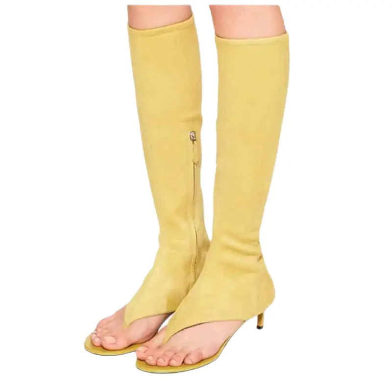 PU Clip Toe Mid Heel Side Zipper Boot Euro Size Yellow / 34
