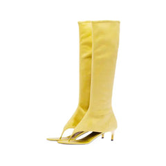 PU Clip Toe Mid Thin Heel Side Zipper Boot