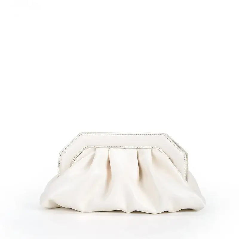 PU Clutch Ruched Pillow Pouch Bag - Ivory - Handbag