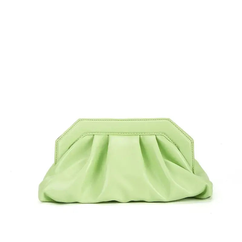 PU Clutch Ruched Pillow Pouch Bag - Light Green - Handbag