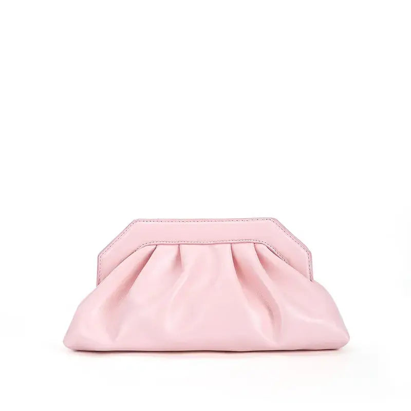 PU Clutch Ruched Pillow Pouch Bag - Light Pink - Handbag