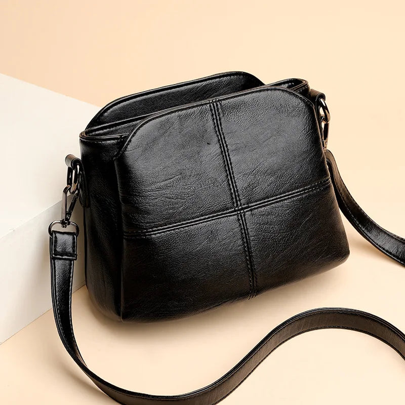 PU Crossbody Handbag with Shoulder Strap Zipper Black