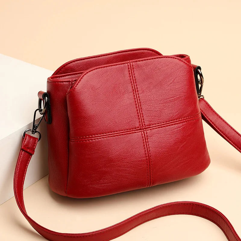 PU Crossbody Handbag with Shoulder Strap Zipper Red