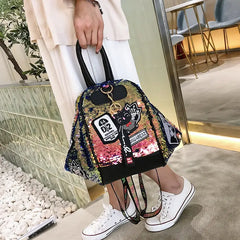 PU Cute Multifunction Sequins Backpack with Zipper Closure