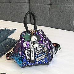 PU Cute Multifunction Sequins Backpack with Zipper Closure