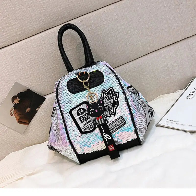 PU Cute Multifunction Sequins Backpack with Zipper Closure
