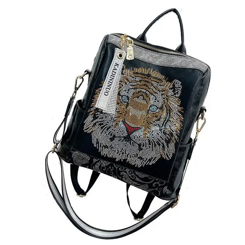 PU Fashion Tiger Sequins Backpack in Black One Size