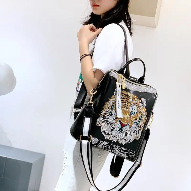 PU Fashion Tiger Sequins Backpack in Black One Size
