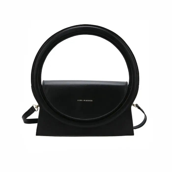 PU Handbag with Round Handles Black / (20cm<Max Length<30cm)