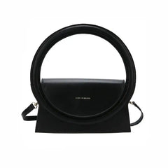 PU Handbag with Round Handles Black / (20cm<Max Length<30cm)