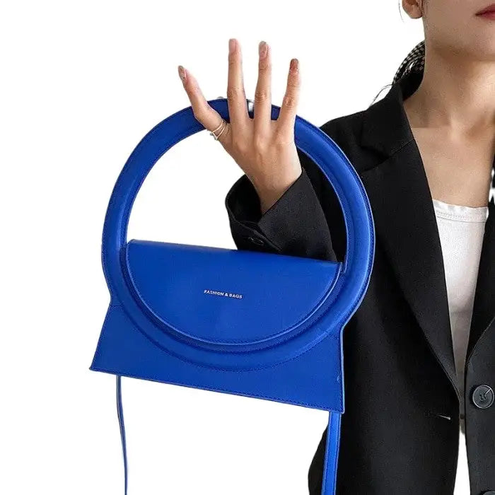 PU Handbag with Round Handles Blue / (20cm<Max Length<30cm)