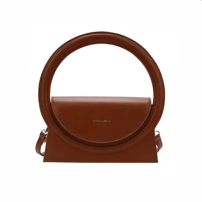 PU Handbag with Round Handles Brown / (20cm<Max Length<30cm)