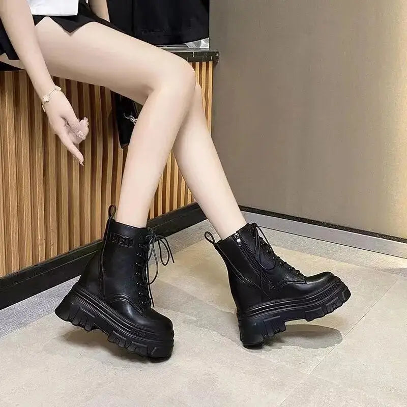 PU High Platform Ankle Boots Round Toe Euro Size 35 36
