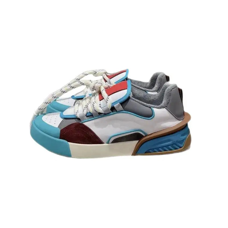 PU Lace Up Flat Platform Sneakers - Blue / 35