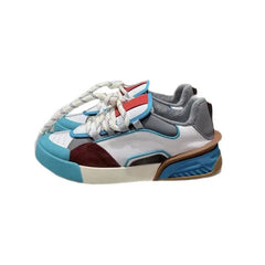 PU Lace Up Flat Platform Sneakers - Blue / 35