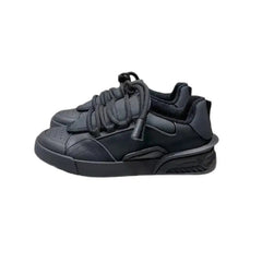 PU Lace Up Flat Platform Sneakers for Everyday Style Black