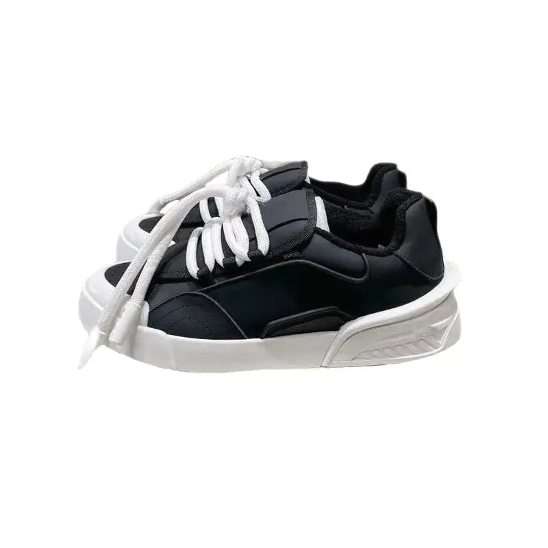 PU Lace Up Flat Platform Sneakers for Everyday Style Black
