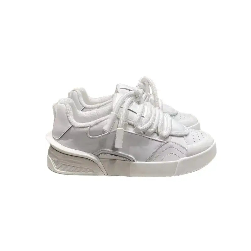 PU Lace Up Flat Platform Sneakers for Everyday Wear