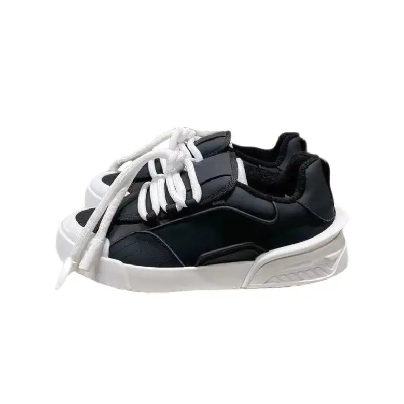 PU Lace Up Flat Platform Sneakers for Everyday Wear Black