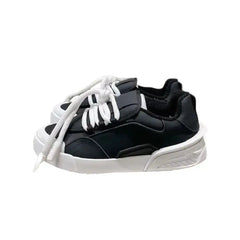 PU Lace Up Flat Platform Sneakers for Everyday Wear Black