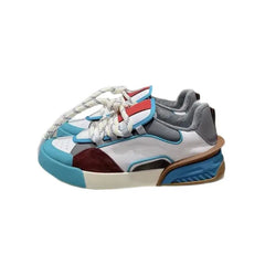 PU Lace Up Flat Platform Sneakers for Everyday Wear Blue