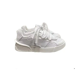 PU Lace Up Flat Platform Sneakers for Everyday Wear White