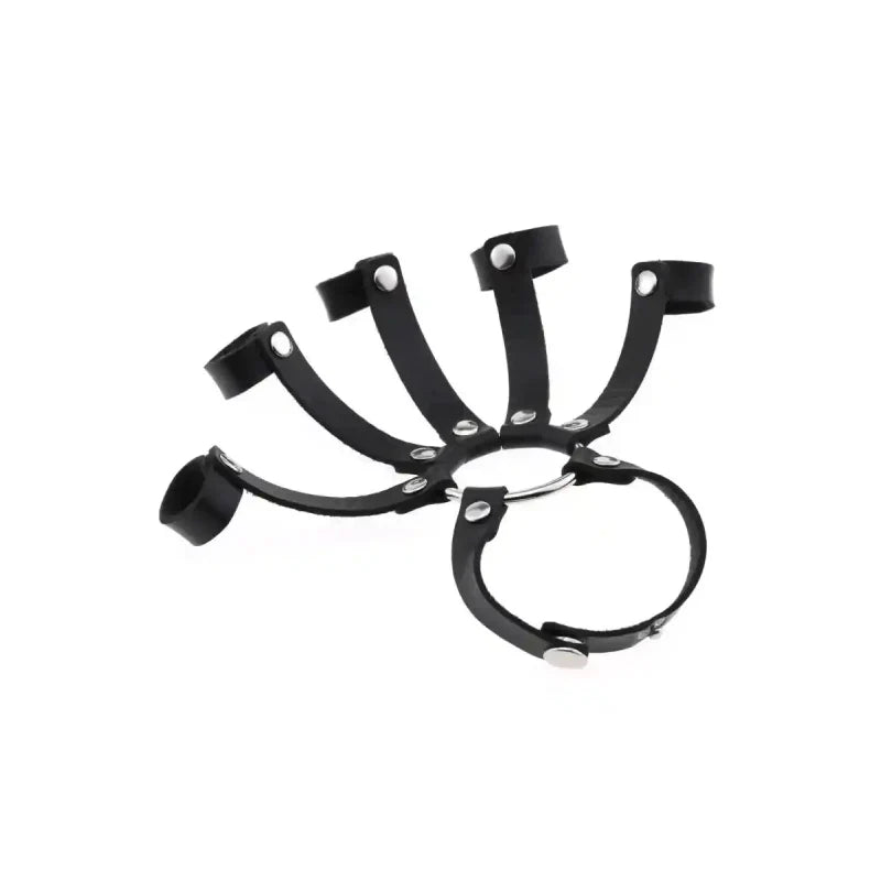 PU Leather Gothic Wrap Bangle Bracelet All Fingers Black