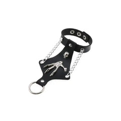 PU Leather Gothic Wrap Bangle Bracelet Skull Black