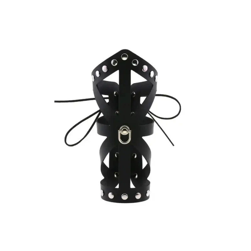 PU Leather Gothic Wrap Bangle Bracelet Stud Lace Black