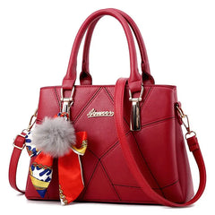 PU Leather Handbag Shoulder Handle Tote with Zipper Red