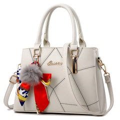 PU Leather Handbag Shoulder Handle Tote with Zipper White
