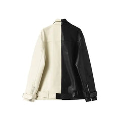 PU Leather Loose Outwear Belted Jacket for Women