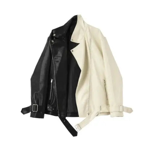 PU Leather Loose Outwear Belted Jacket for Women