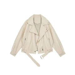 PU Leather Motorcycle Belt Loose Jacket for Women